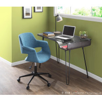 Lumisource OC-VFL BK+BU Vintage Flair Mid-Century Modern Office Chair in Blue with Black Metal Base 